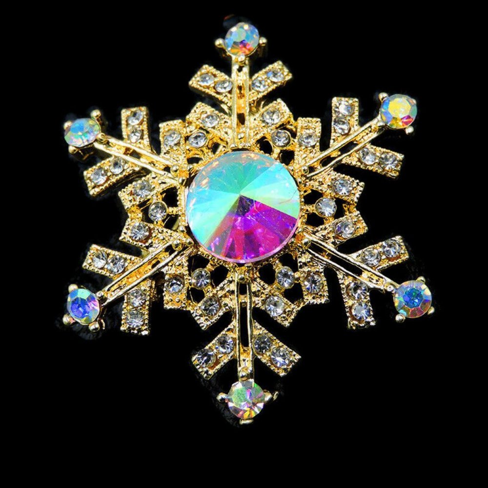 Rhinestone & Gold Snowflake Brooch NWT